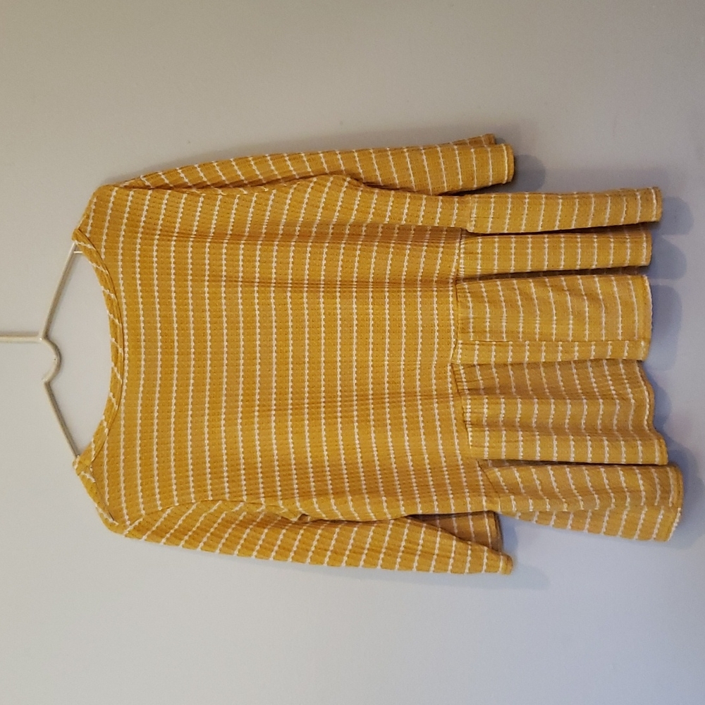 Tiffany & Grey Yellow Striped Peplum Top 3X - Picture 4 of 5